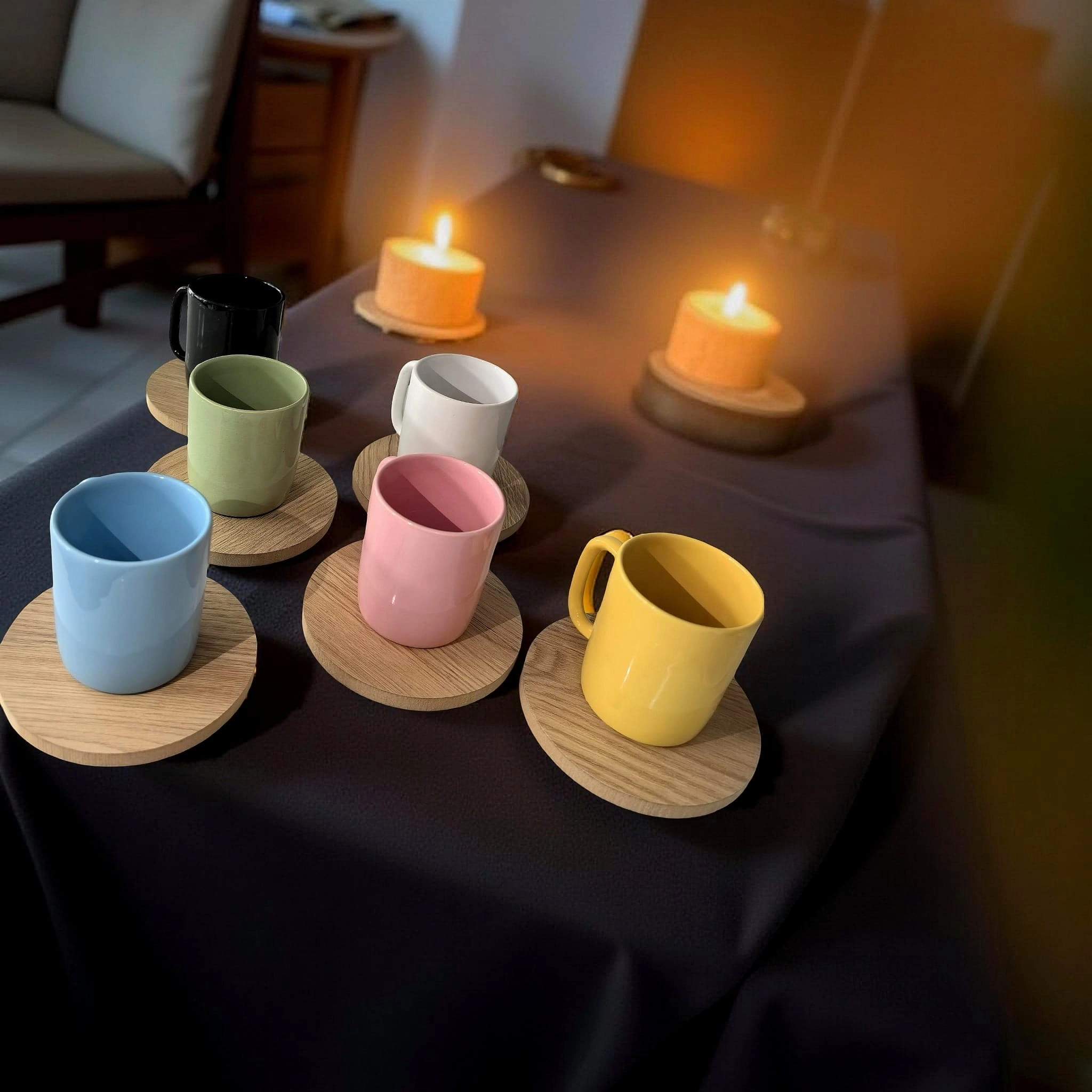 ArsimHome Renkli SLN 6 Kişilik 12 Parça Ahşap Fincan Takımı