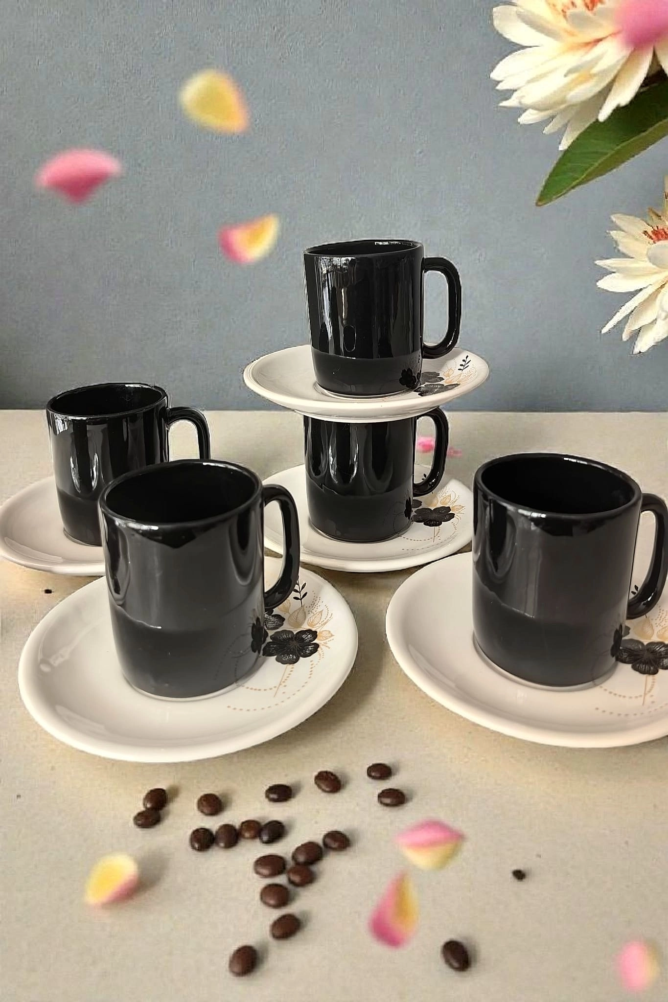 ArsimHome Siyah 2 Kişilik 4 Parça Fincan Takımı