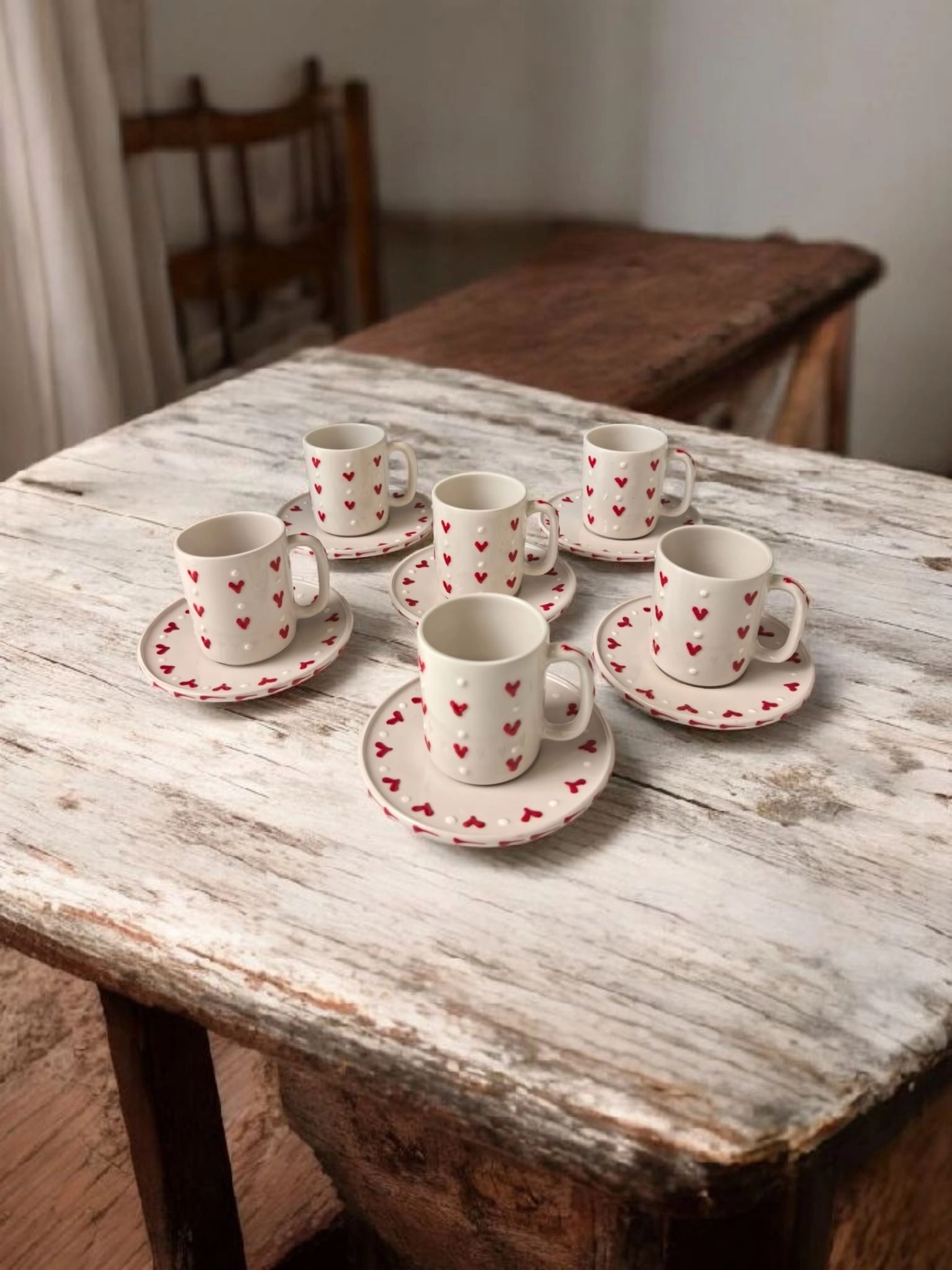 ArsimHome Kalp Desen 6 Kişilik 12 Parça Fincan Takımı