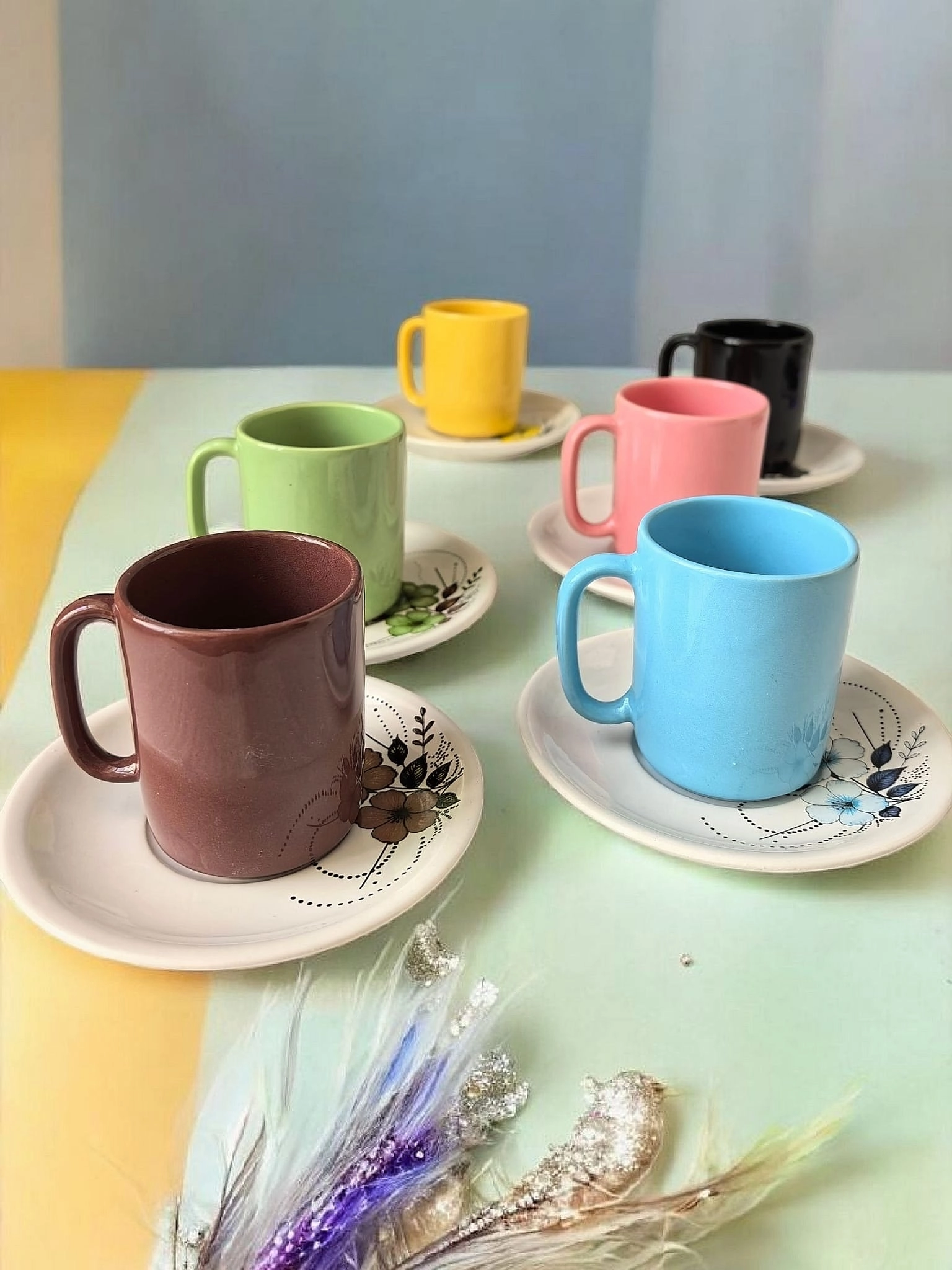 ArsimHome Renkli 6 Kişilik 12 Parça Fincan Takımı