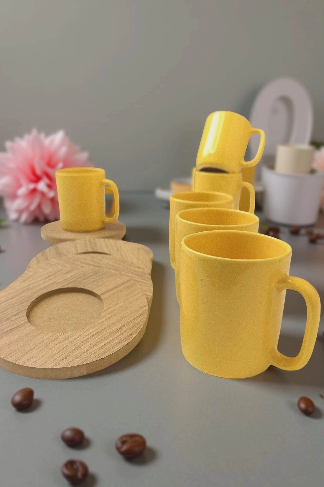 ArsimHome Sarı SLN 6 Kişilik 12 Parça Ahşap Fincan Takımı