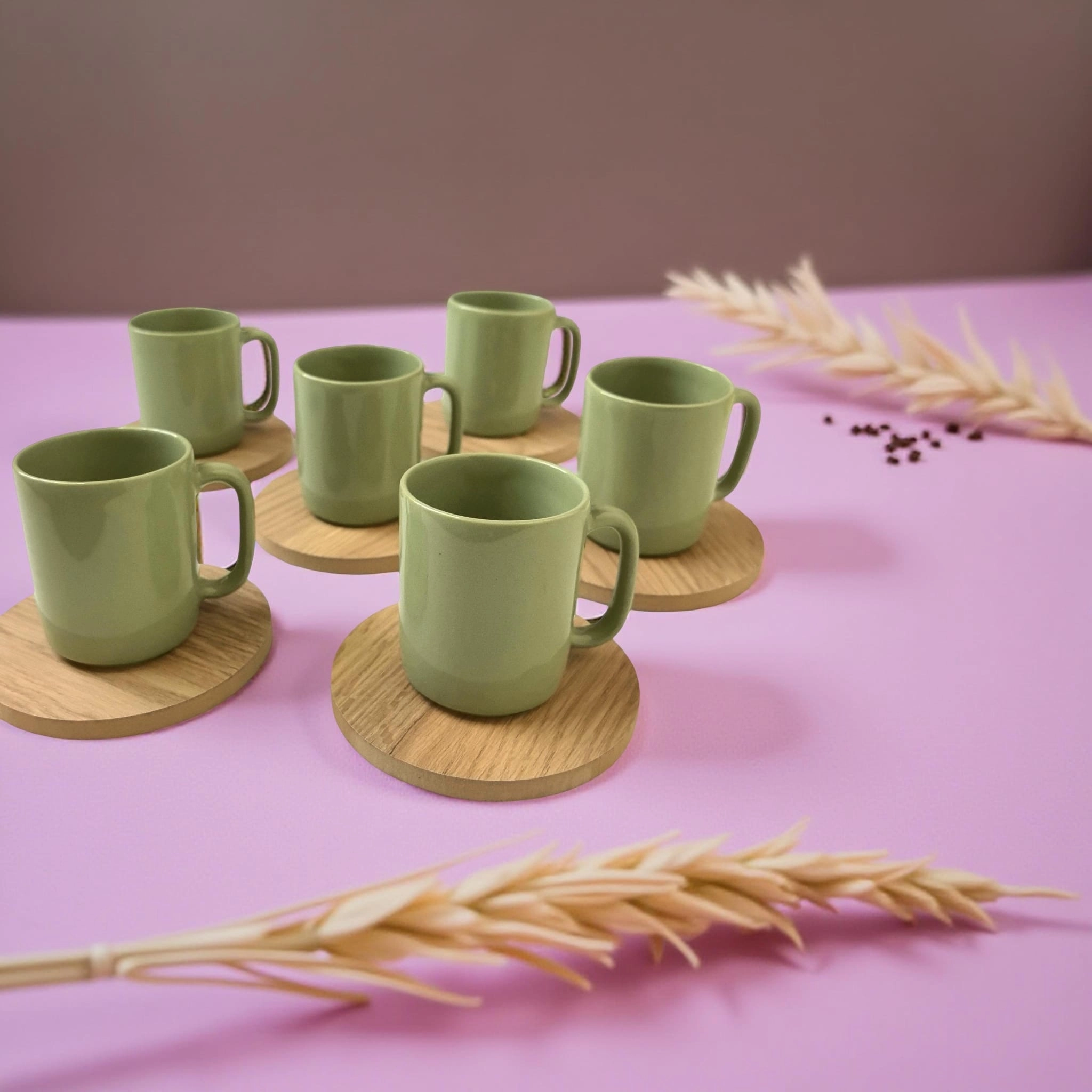 ArsimHome Yeşil SLN 6 Kişilik 12 Parça Ahşap Fincan Takımı