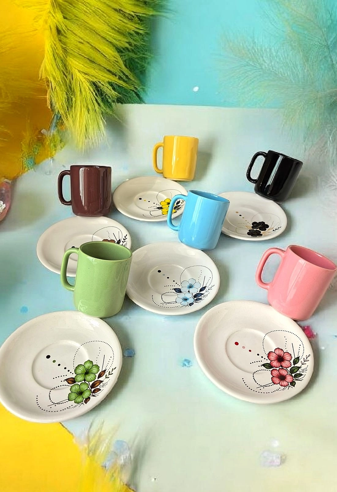 ArsimHome Renkli 6 Kişilik 12 Parça Fincan Takımı