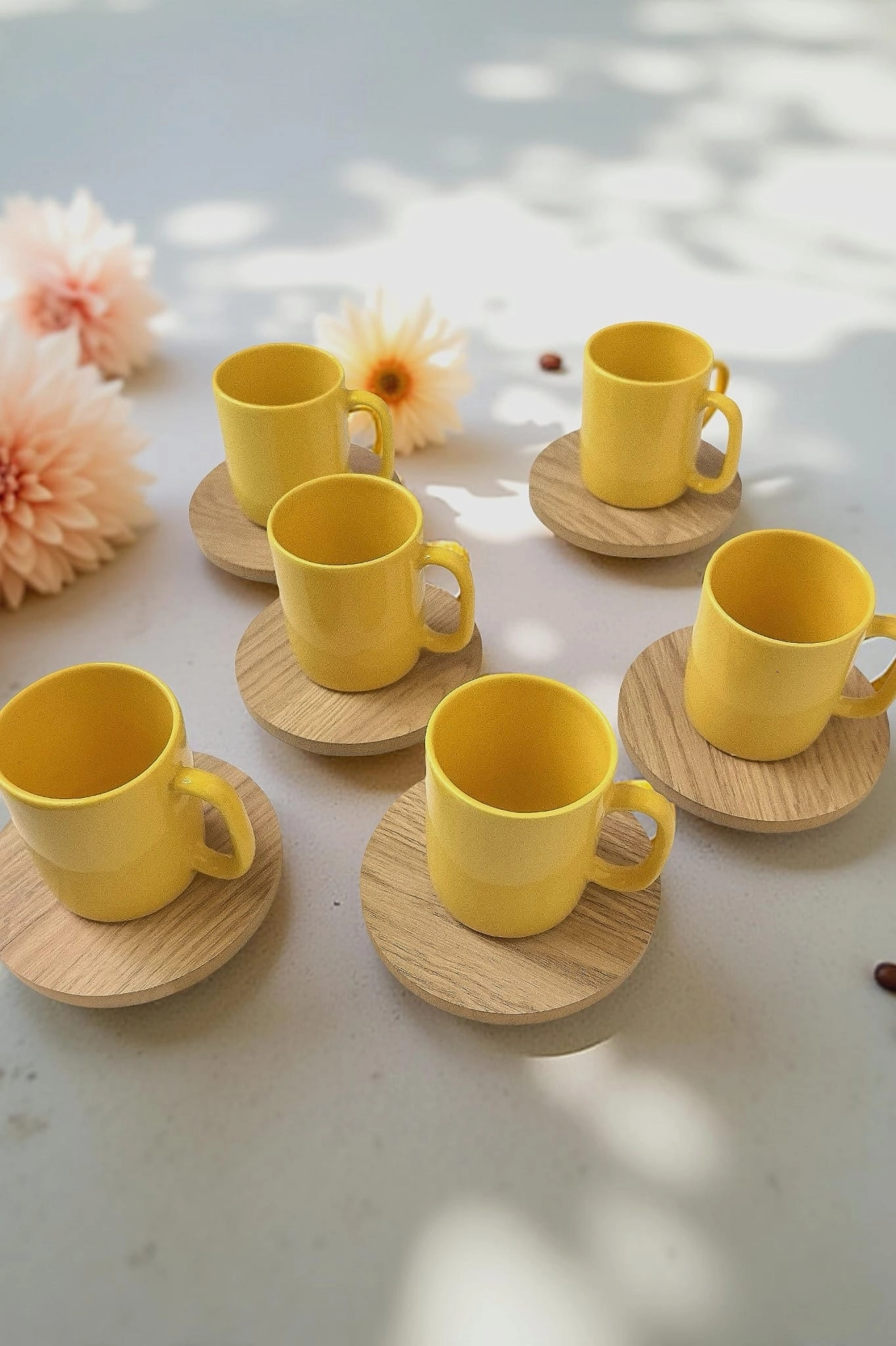 ArsimHome Sarı SLN 6 Kişilik 12 Parça Ahşap Fincan Takımı