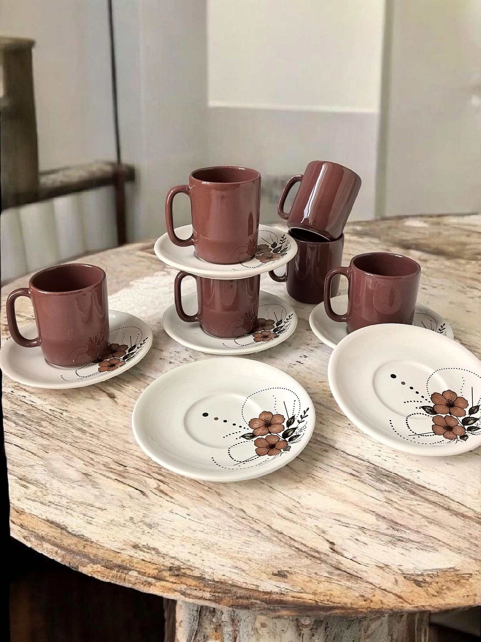 ArsimHome Kahverengi 6 Kişilik 12 Parça Fincan Takımı