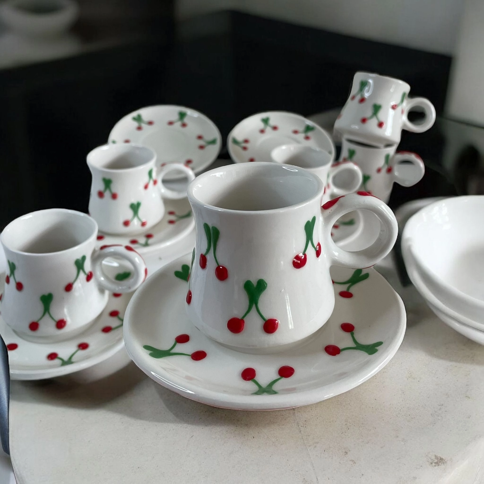 ArsimHome Kiraz Desen 2 Kişilik 4 Parça Fincan Takımı