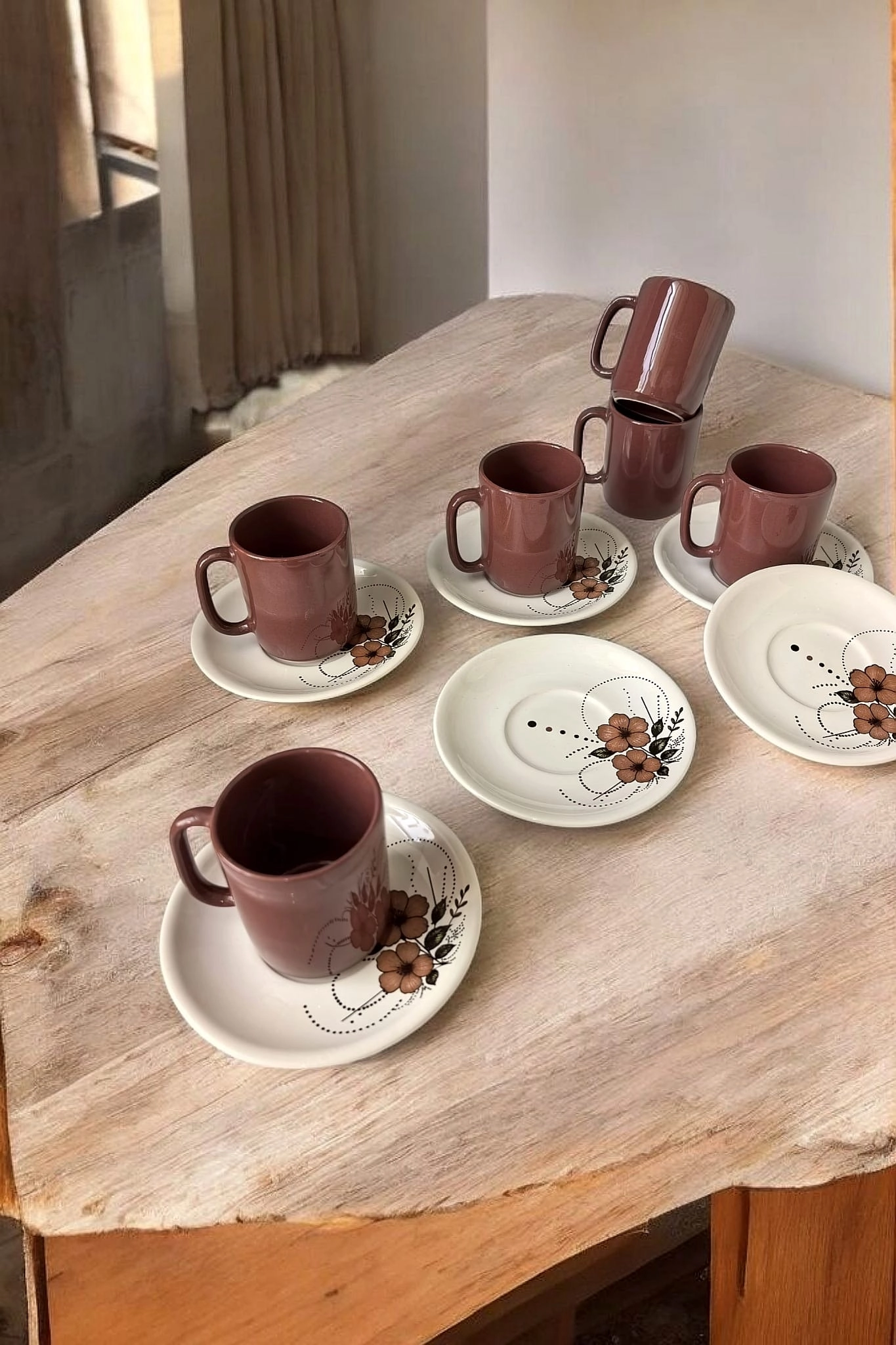 ArsimHome Kahverengi 6 Kişilik 12 Parça Fincan Takımı