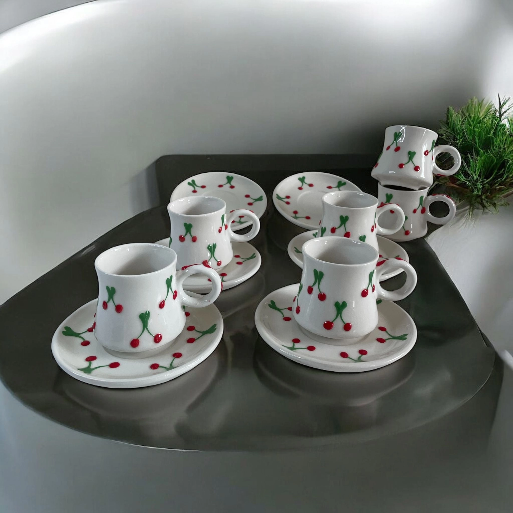 ArsimHome Kiraz Desen 2 Kişilik 4 Parça Fincan Takımı