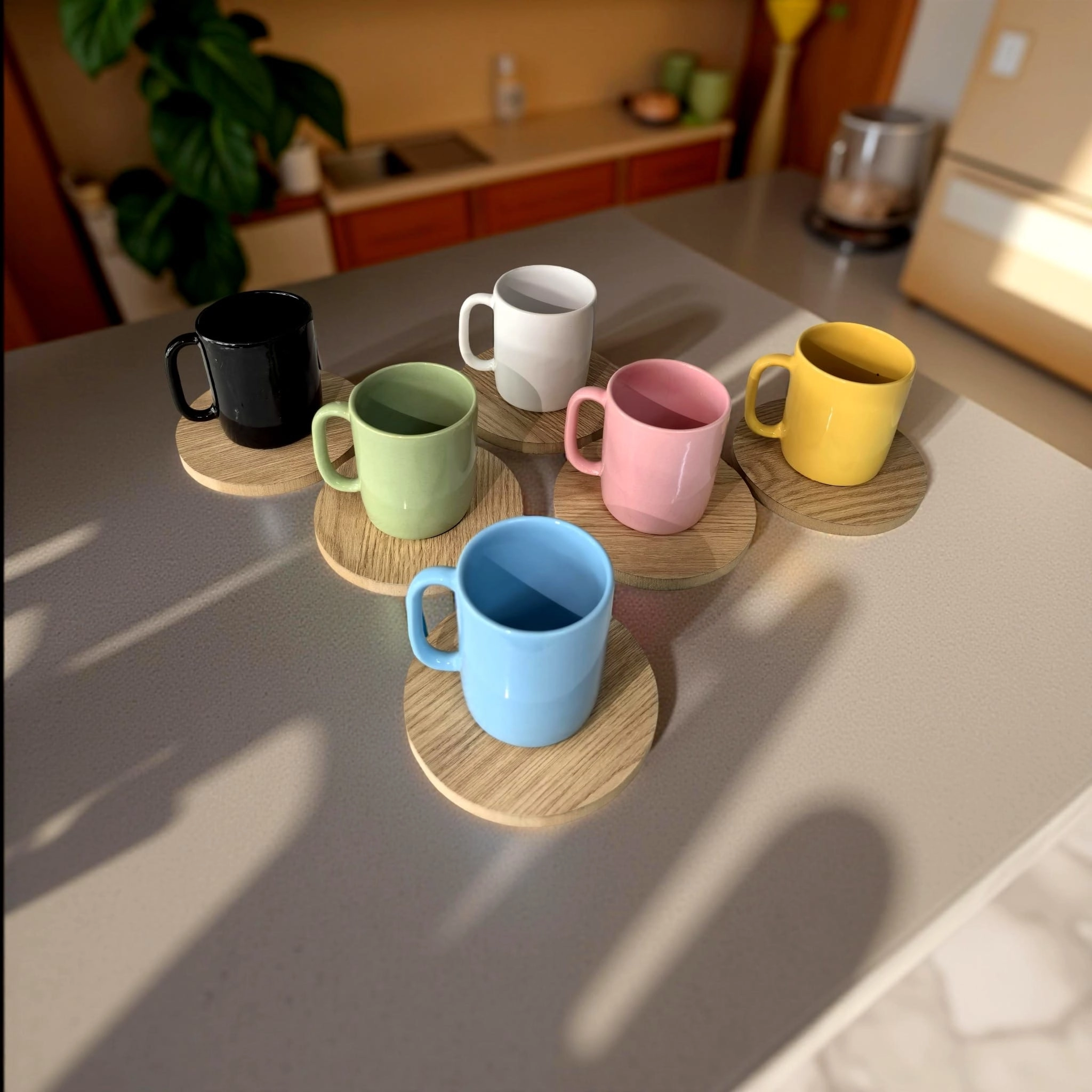 ArsimHome Renkli SLN 6 Kişilik 12 Parça Ahşap Fincan Takımı