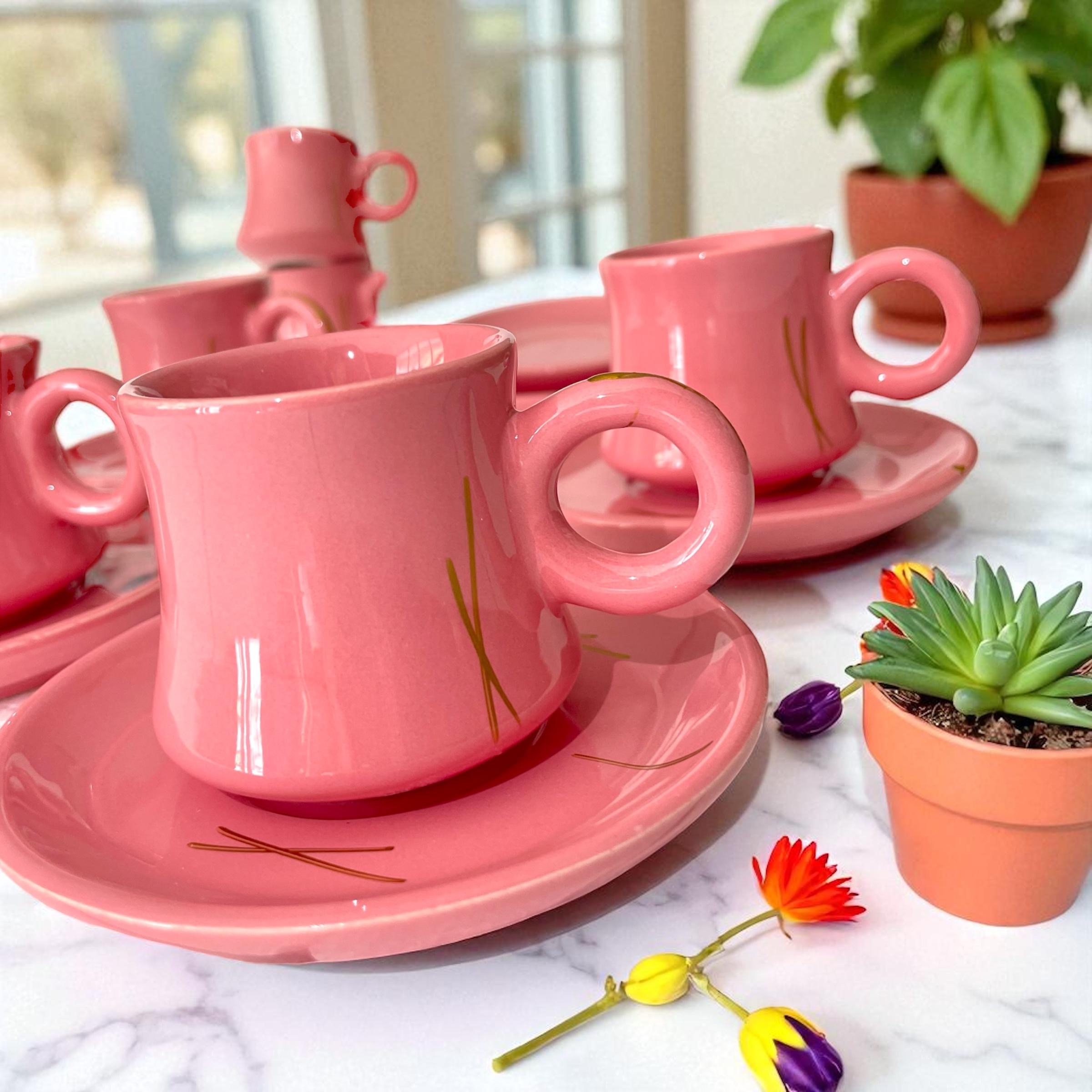 STD Çizgili Pembe 6 Kişilik 12 Parça Fincan Takımı