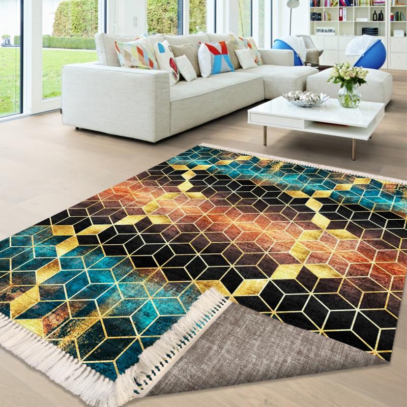 Karışık Renkli Motifli Sade Kaymaz Taban Halı Deri Taban (PVC) Arsim Home