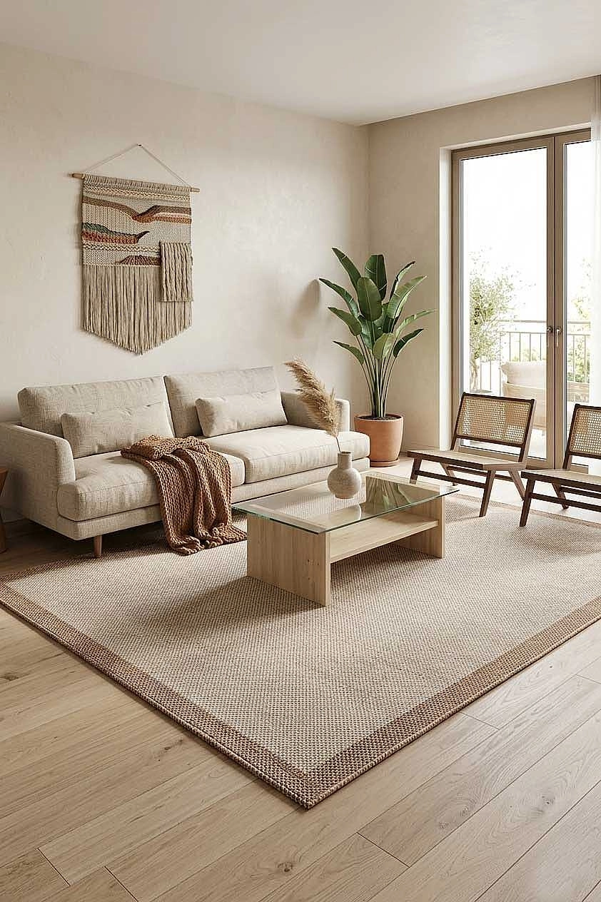 Kahve  Çerçeve Sütlü Kahve Desenli Natura Sisal