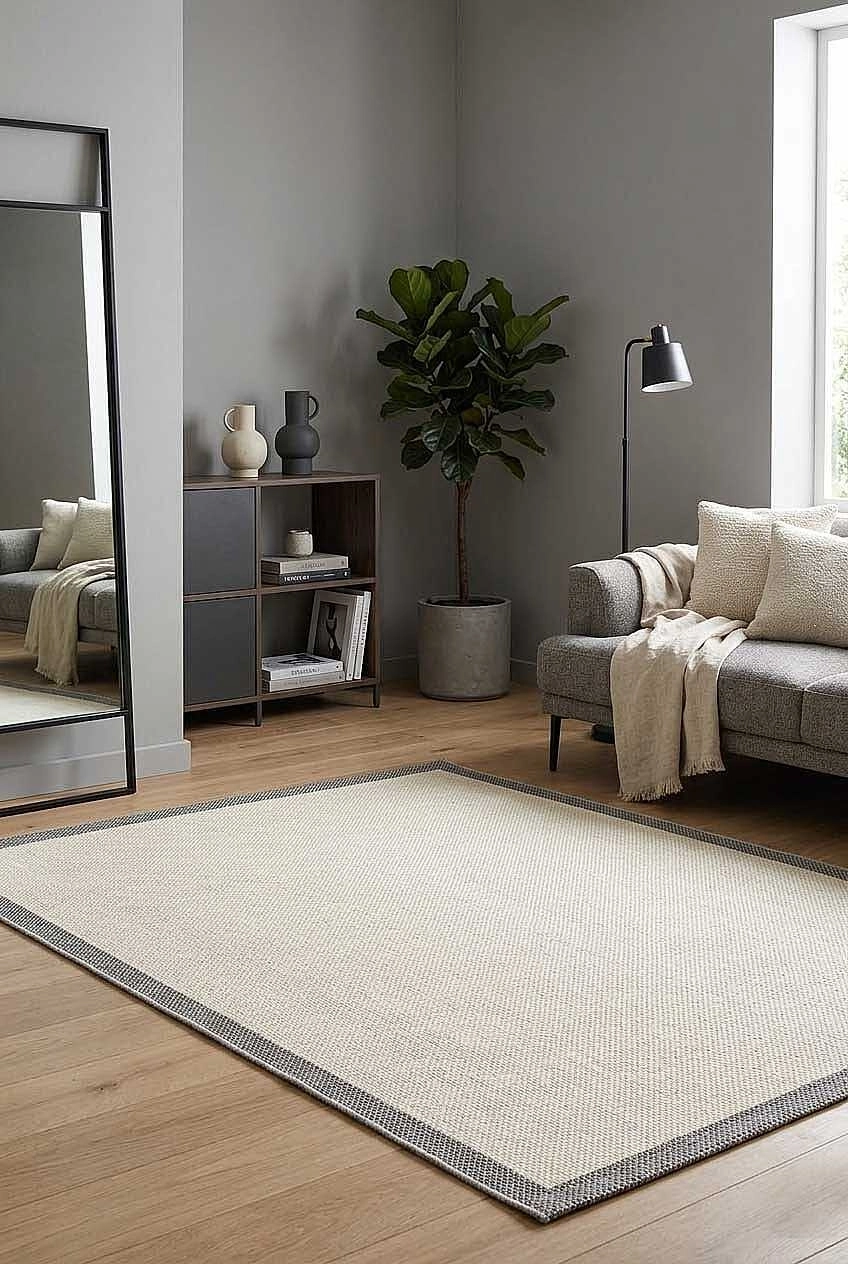 Antrasit Çerçeve Krem Desenli Natura Sisal