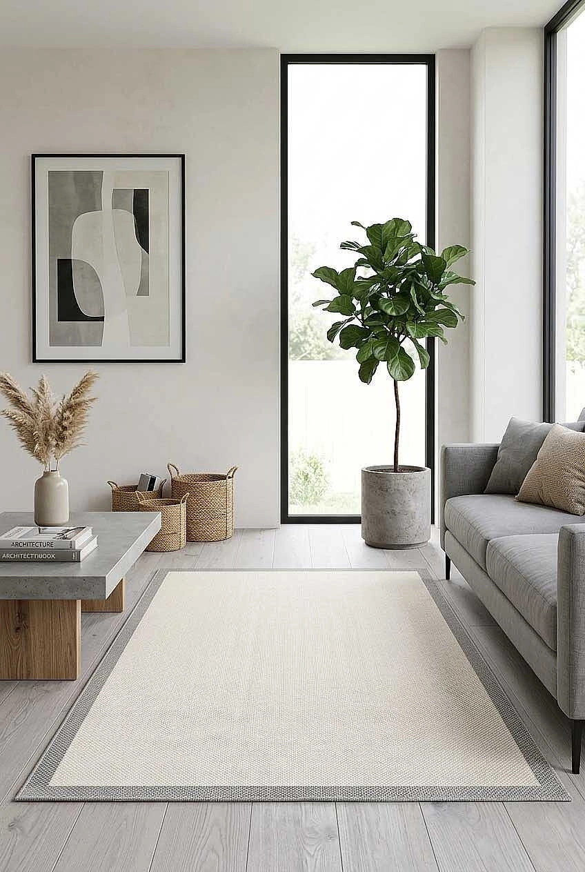 Gri Çerçeve Krem Desenli Natura Sisal
