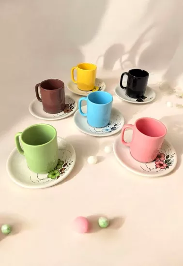 ArsimHome Renkli 6 Kişilik 12 Parça Fincan Takımı