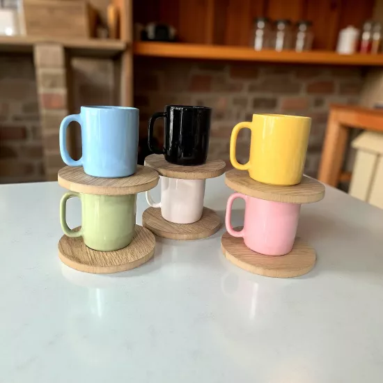 ArsimHome Renkli SLN 6 Kişilik 12 Parça Ahşap Fincan Takımı