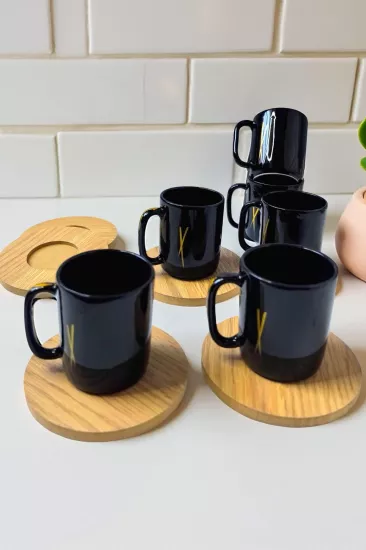 ArsimHome Siyah SLN 6 Kişilik 12 Parça Ahşap Fincan Takımı