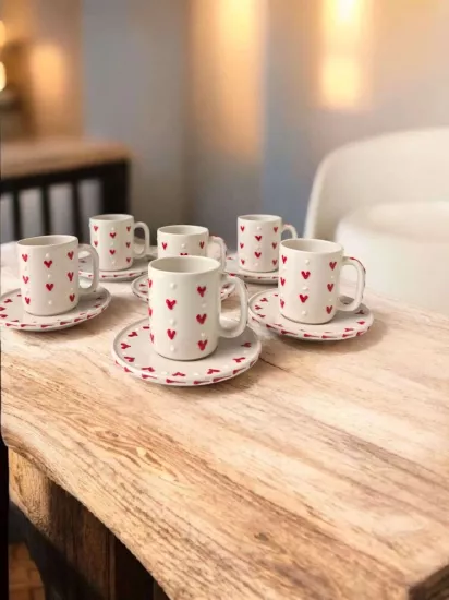 ArsimHome Kalp Desen 6 Kişilik 12 Parça Fincan Takımı