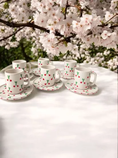 ArsimHome Kiraz Desen 2 Kişilik 4 Parça Fincan Takımı