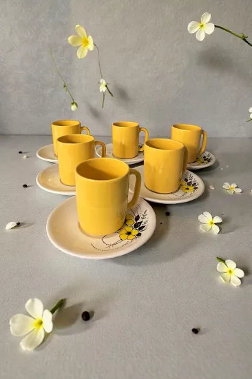 ArsimHome Sarı 6 Kişilik 12 Parça Fincan Takımı