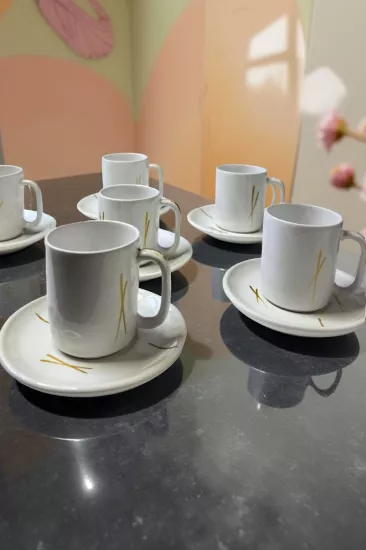 STD Çizgili Beyaz 6 Kişilik 12 Parça Fincan Takımı