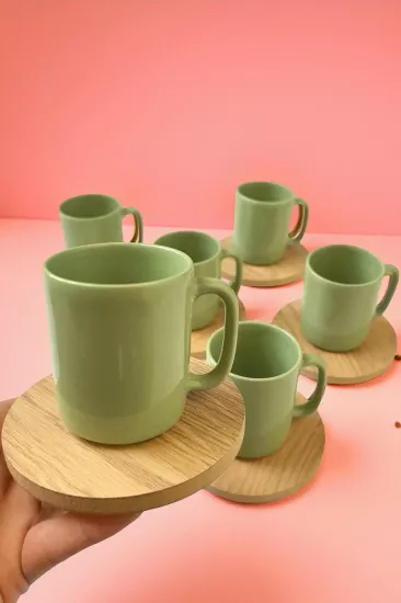 ArsimHome Yeşil SLN 6 kişilik 12 Parça Ahşap Fincan Takımı