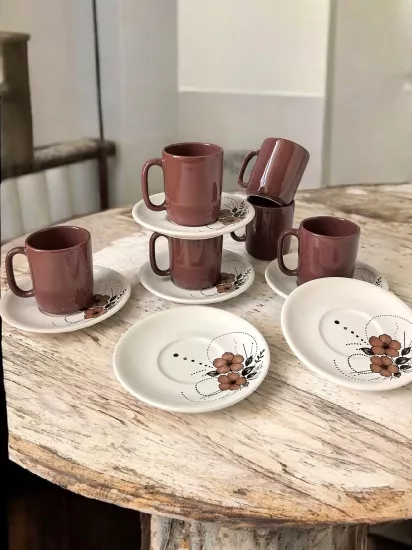 ArsimHome Kahverengi 6 Kişilik 12 Parça Fincan Takımı