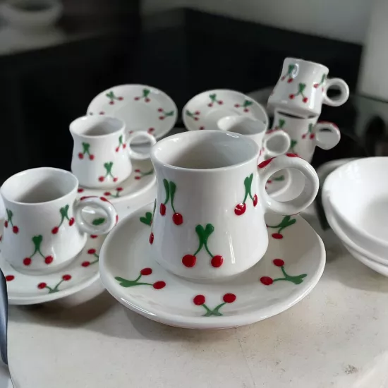ArsimHome Kiraz Desen 2 Kişilik 4 Parça Fincan Takımı