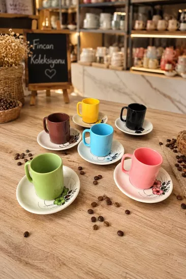 ArsimHome Renkli 6 Kişilik 12 Parça Fincan Takımı