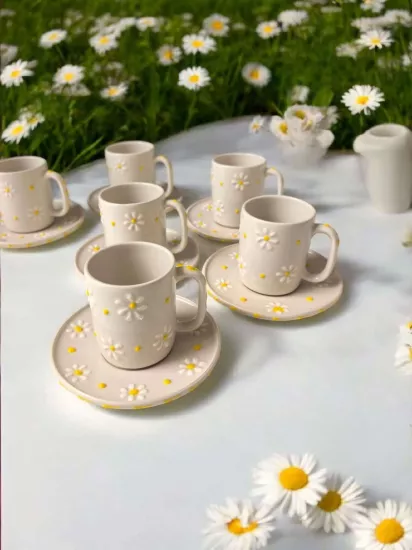 ArsimHome Papatya Desen 6 Kişilik 12 Parça Fincan Takımı