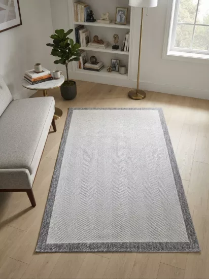 Krem Antrasit Çerçeve Desenli Kampanyalı Sisal