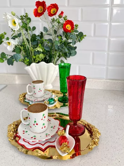 ArsimHome Kiraz Desen 6 Kişilik 12 Parça Fincan Takımı