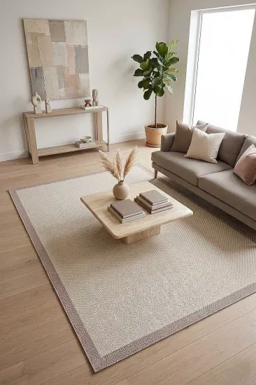 Krem  Çerçeve Sütlü Kahve Desenli Natura Sisal