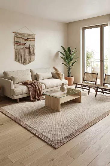 Kahve  Çerçeve Sütlü Kahve Desenli Natura Sisal