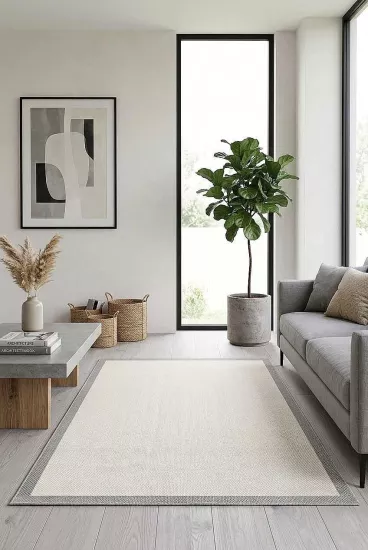 Gri Çerçeve Krem Desenli Natura Sisal