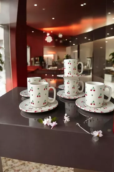 ArsimHome Kiraz Desen 6 Kişilik 12 Parça Fincan Takımı