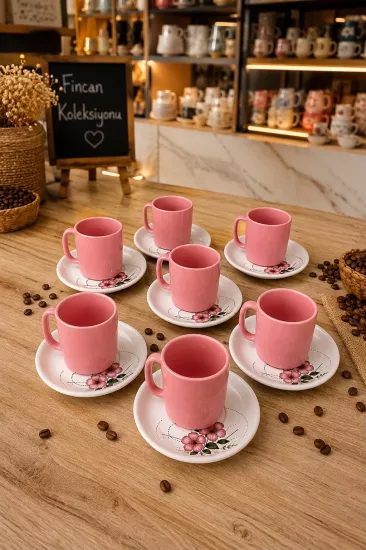 ArsimHome Şeker Pembe 6 Kişilik 12 Parça Fincan Takımı