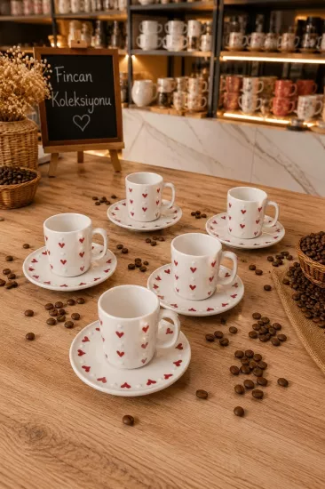 ArsimHome Kalp Desen 6 Kişilik 12 Parça Fincan Takımı