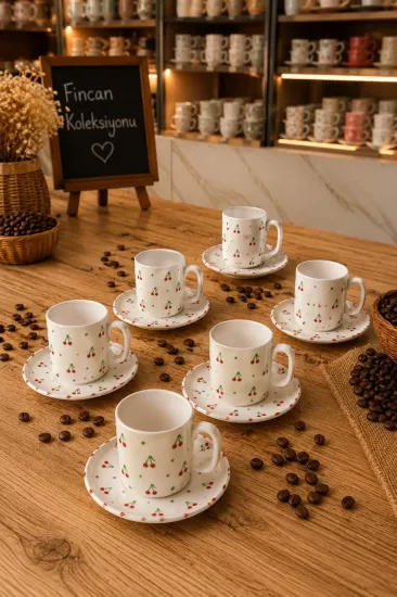 ArsimHome Kiraz Desen 6 Kişilik 12 Parça Fincan Takımı