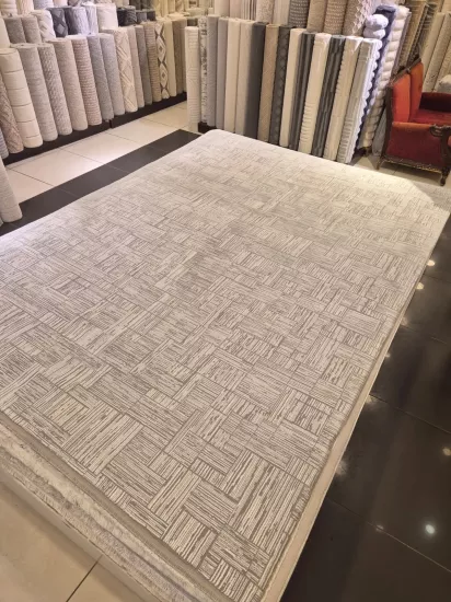 200 x 290 6m2 -Gri Kare Çizgi Desenli Makine Halısı