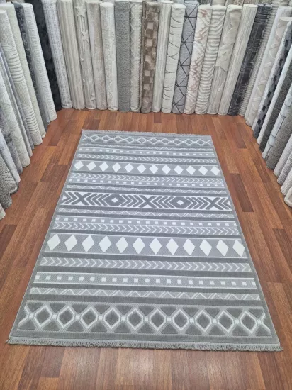 160 x 230  4m2 -Gri Krem Desenli  Kampanyalı Makine Halısı