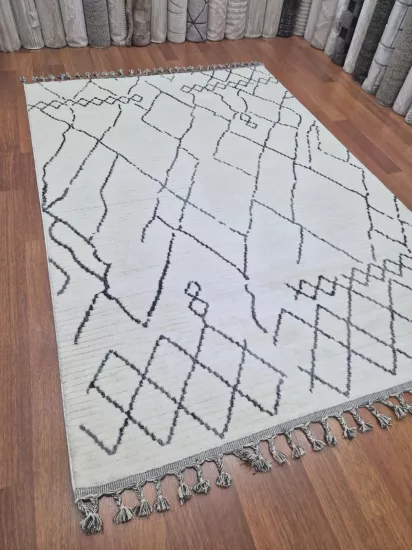 160 x 230  4m2 -Krem Gri Çizgi Desenli  Kampanyalı Makine Halısı