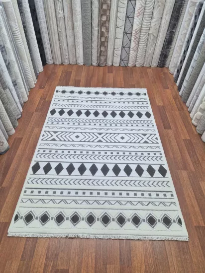 160 x 230  4m2 -Krem Antrasit Desenli  Kampanyalı Makine Halısı