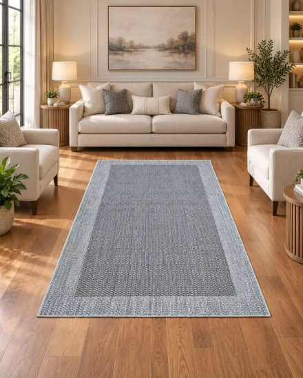 Gri Çerçeve Kahve Desenli Lüx Sisal