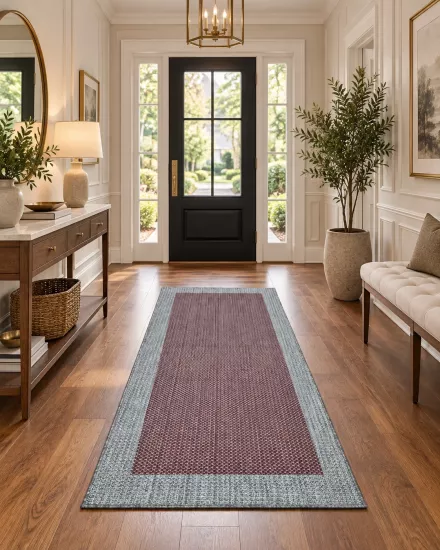Gri Çerçeve Bordo Desenli Lüx Sisal