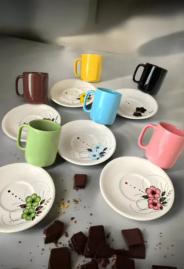 ArsimHome Renkli 6 Kişilik 12 Parça Fincan Takımı
