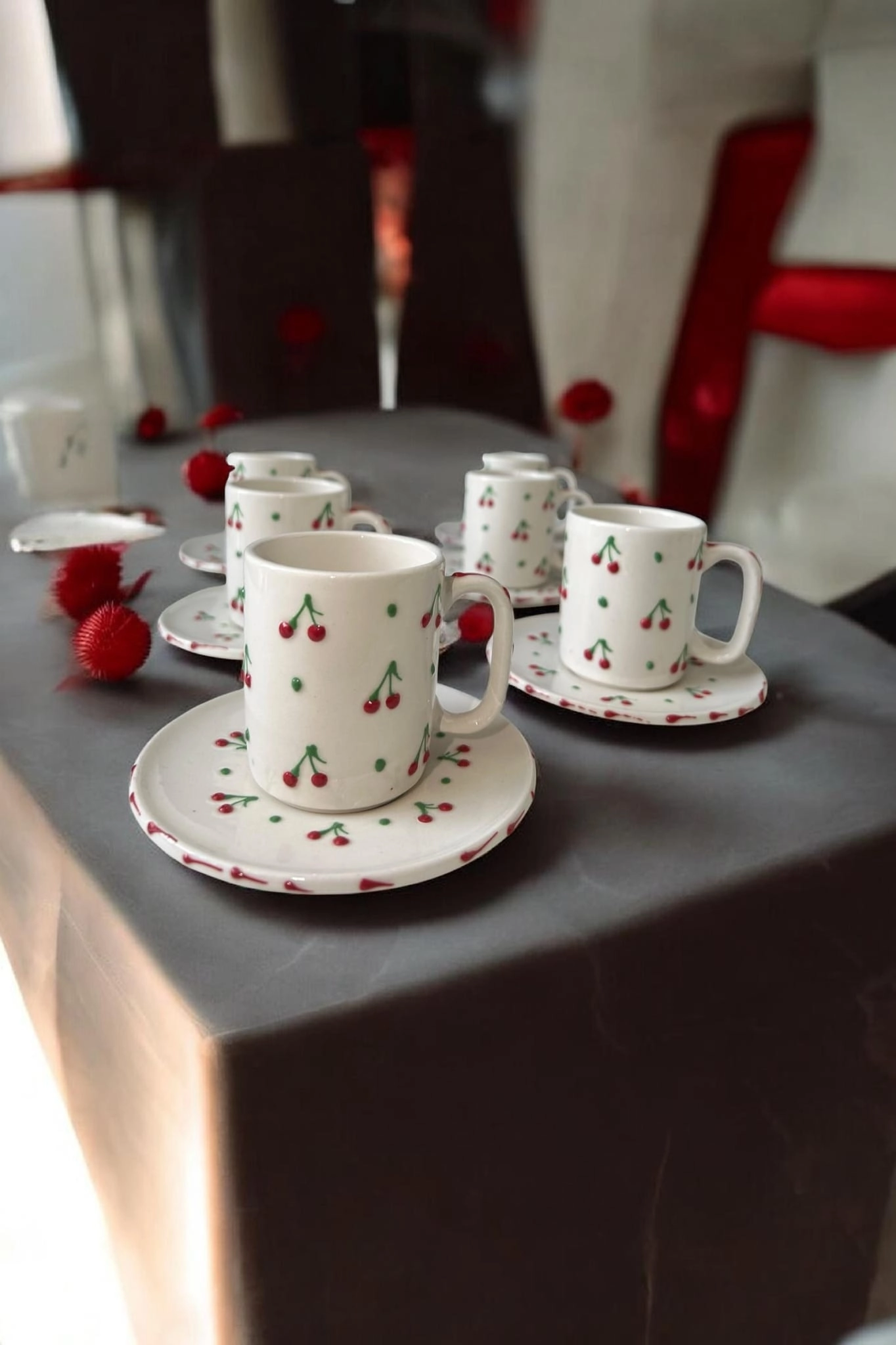 ArsimHome Kiraz Desen 6 Kişilik 12 Parça Fincan Takımı