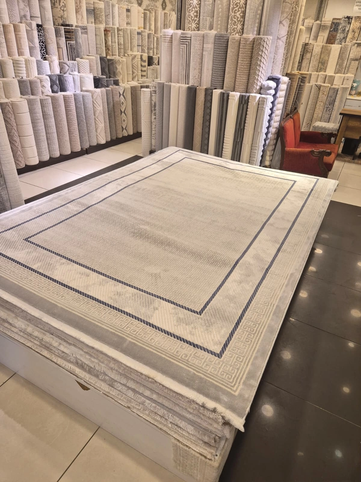 200 x 290 6m2 -Gri Mavi Desenli Makine Halısı