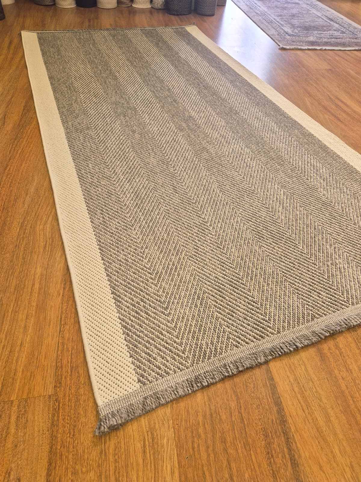 Krem Gri Zikzak Desenli Lüx Sisal