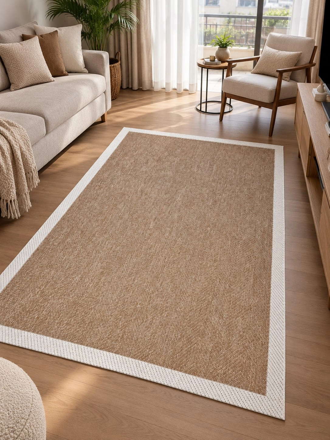 Hardal Krem Çerçeve Desenli Kampanyalı Sisal